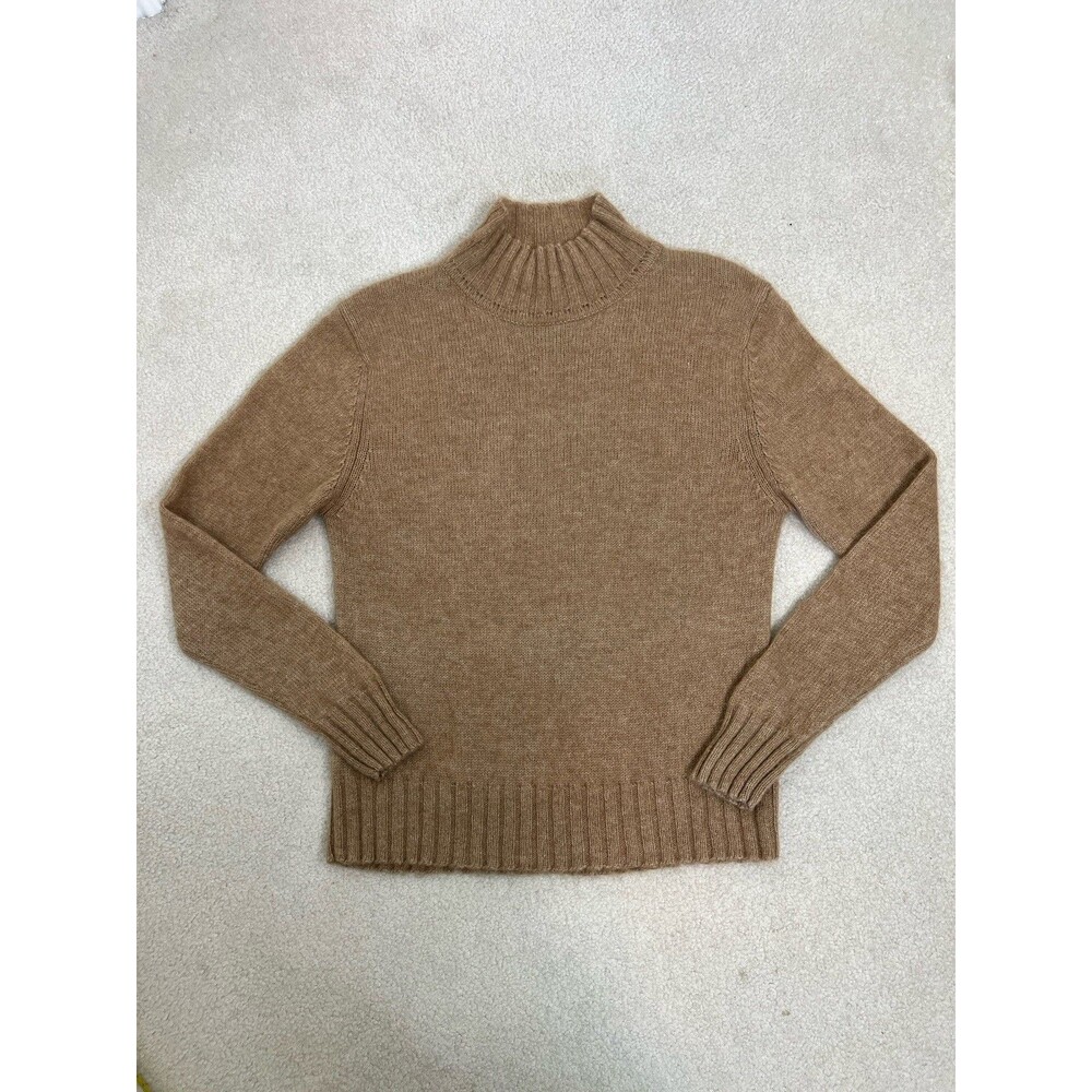 Camel Hair Wool Fisherman Sweater Womens Sz M Mock Turtleneck Field Manor VTG
